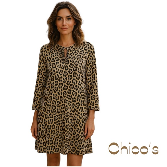 Chico’s Brown Tan Cheetah Print Party Date Night Dress NWOT Size 4 - Picture 1 of 13